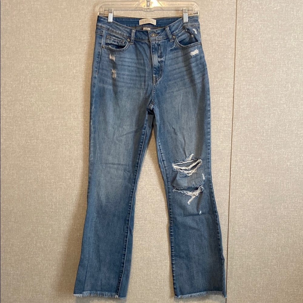 Artsal Classic High Rise Blue Boot Cut Distressed Leg Jeans w Raw Hem